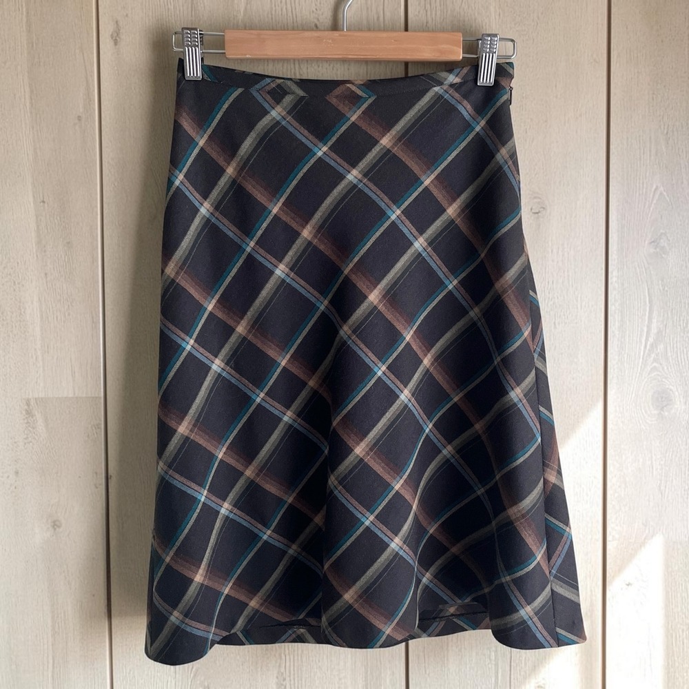 Vintage Loft Ann Taylor Skirt Women's 4 Wool Plaid Brown Blue 90s Preppy Classic